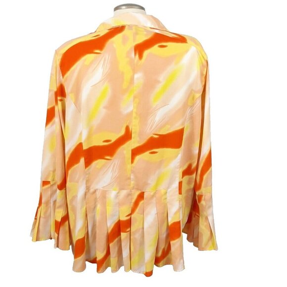 Milano Woman Blouse Womens Plus 1X Orange Yellow Bell Pleated Sleeve Art To Wear - Picture 3 of 7